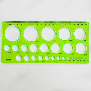 Circle Drawing Template Ruler 20cm with 36 Circular Cutouts on Green Plastic