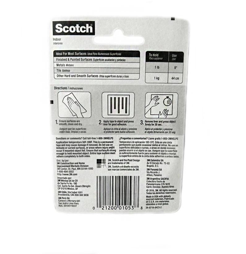 3M Scotch Indoor Mounting Tape 110P – Double-Sided Foam Tape Roll 0.5 in x 6.25 ft