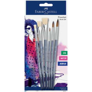Faber-Castell Paint Brush Set – 6 Round and Flat Artist Brushes for Acrylic, Watercolor & Oil Painting