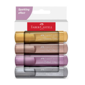 Faber-Castell Textliner 46 Metallic Highlighters – 4-Pack in Gold, Silver, Rose, and Ruby with Chisel Tip