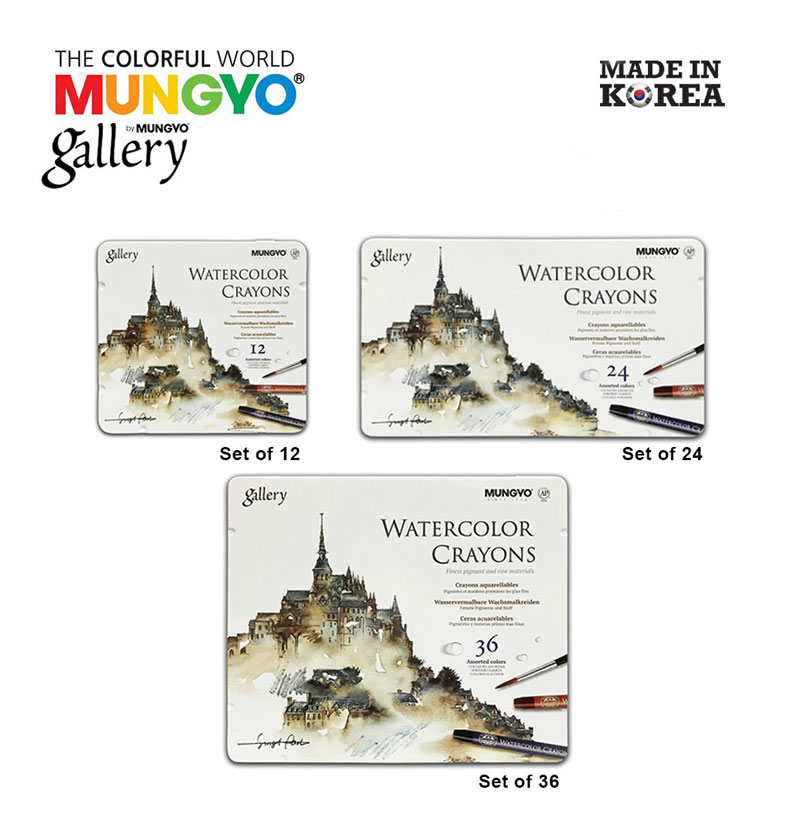 MUNGYO Watercolor Crayons Set – Vibrant professional crayons for watercolor effects on paper, canvas, and cloth