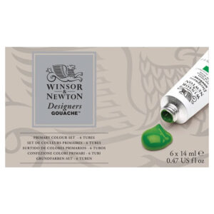 Winsor & Newton Designers Gouache Primary Colour Set – 6 x 14ml Tubes with Matte Finish